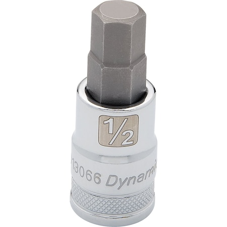 Dynamic Tools 1/2" Drive SAE Hex Head, 1/4" Bit Standard Length, Chrome Socket D013058